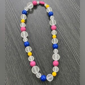 Vintage Colorful Beaded Necklace - Pink, Blue & Yellow